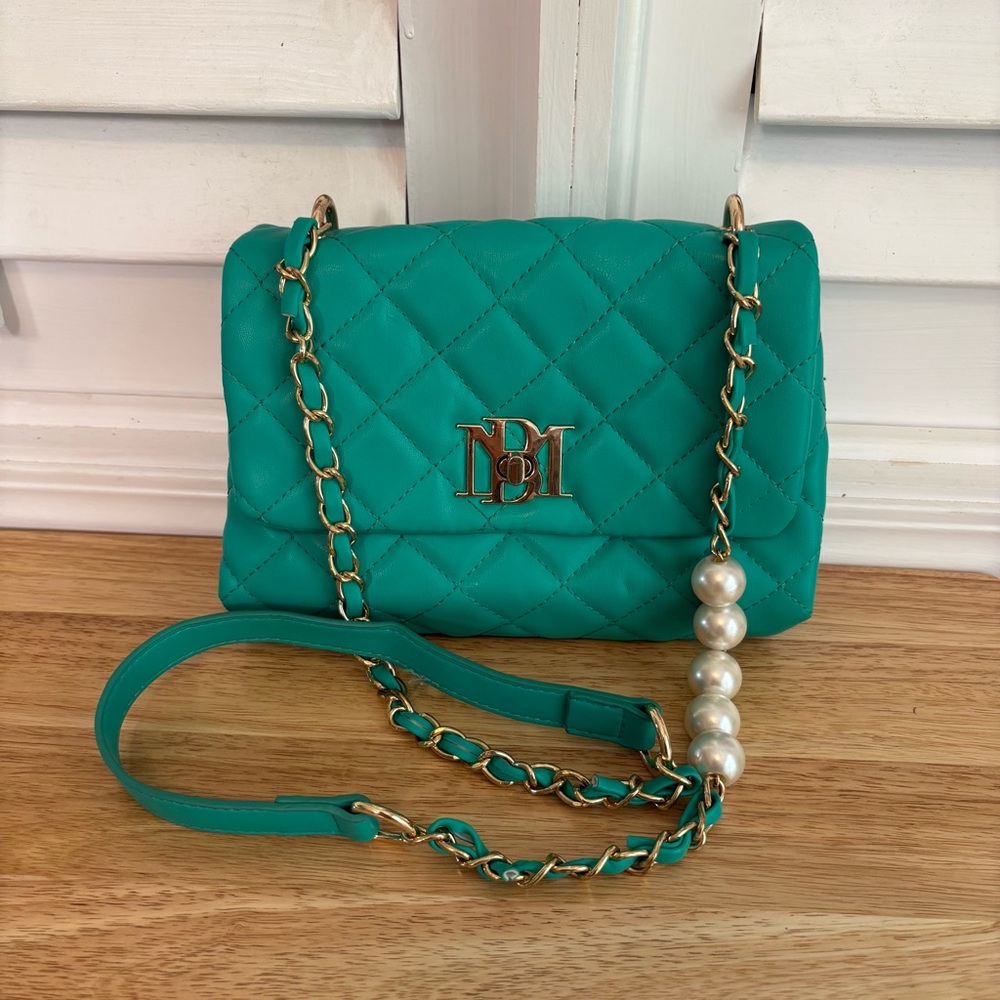 Badgley Mischka Teal Quilted Pearl Purse